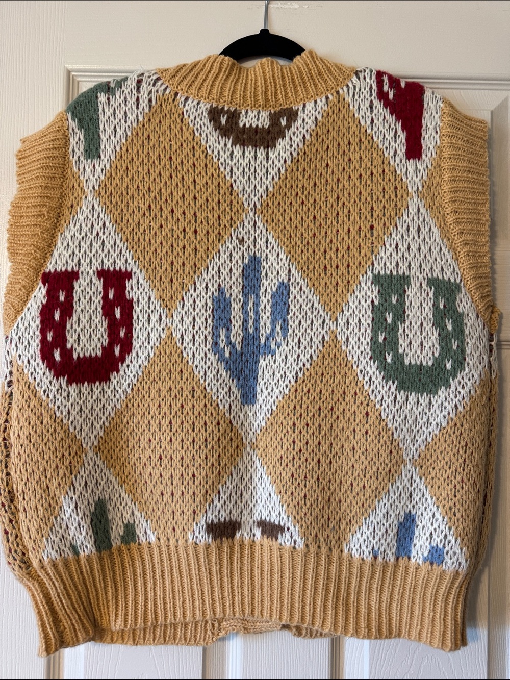 Ladies Mustard Southwestern Knit Button-Front Sweater Vest - Picture 3 of 4